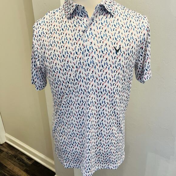 Callaway Other - Callaway Men’s Golf Shirt Polo White Blue Pink Birds Size S Opti Dri NWT (A0130)